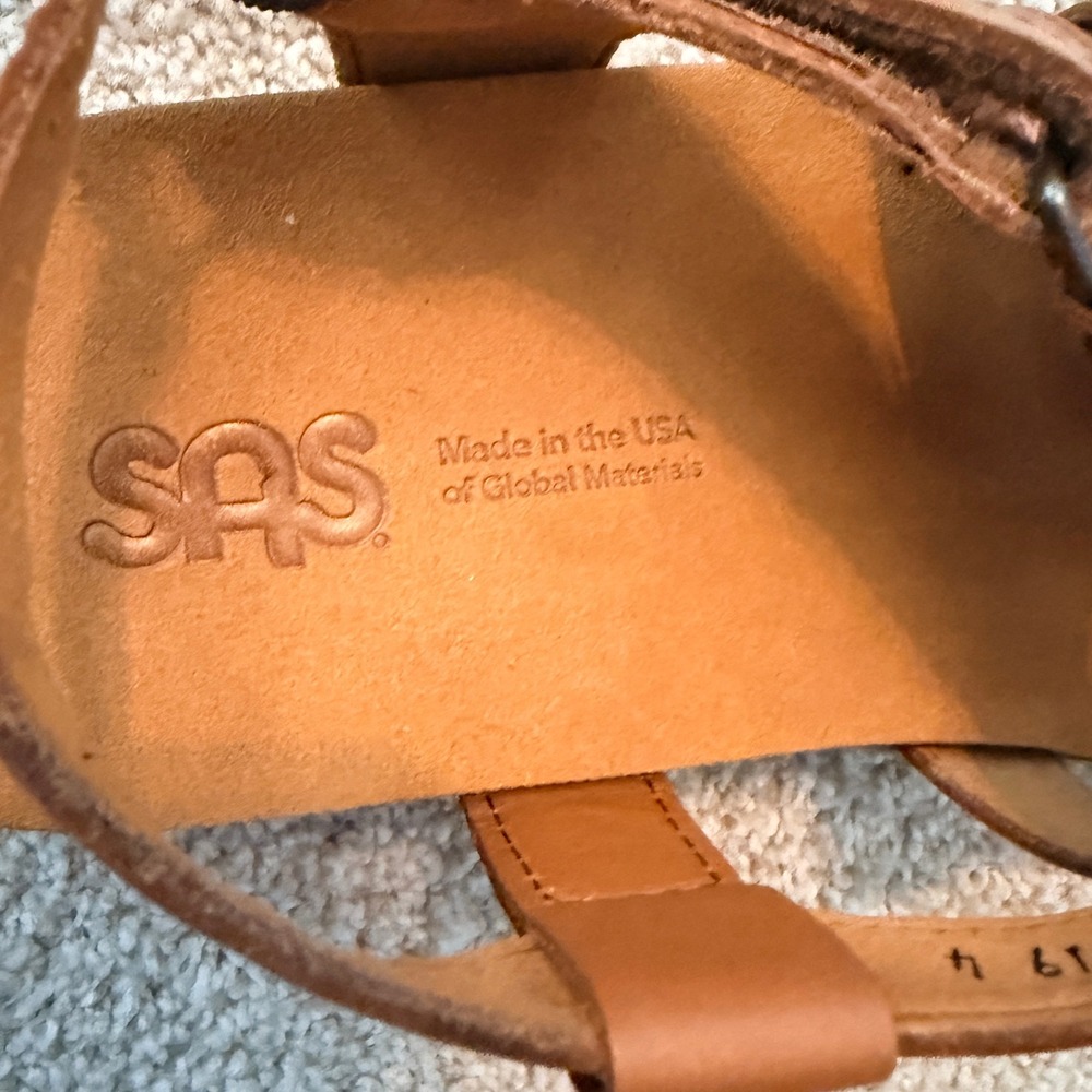 SAS Huggy Leather Comfort Sandals Women 8.5 W Tan Tripad Walking Shoes New - Picture 4 of 7
